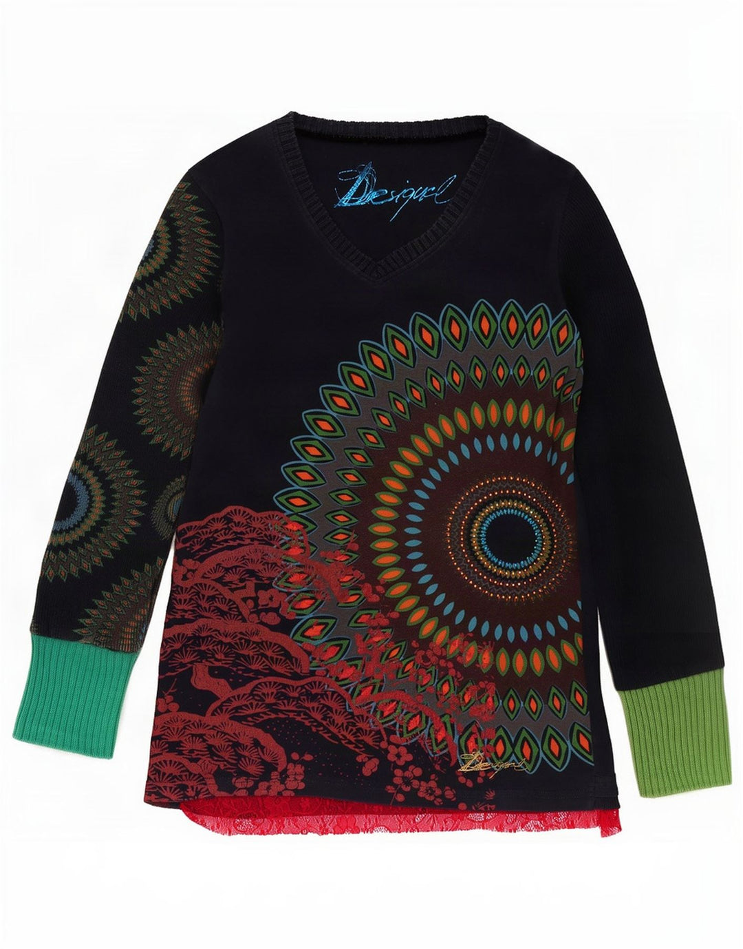 Bluză Desigual pentru femei cu model abstract, UK 14 mare, bumbac bleumarin