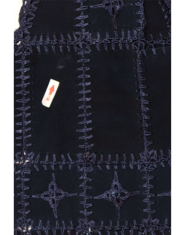 Gilet vintage pentru femei din piele intoarsa UK 14 Medium Bleumarin Patchwork