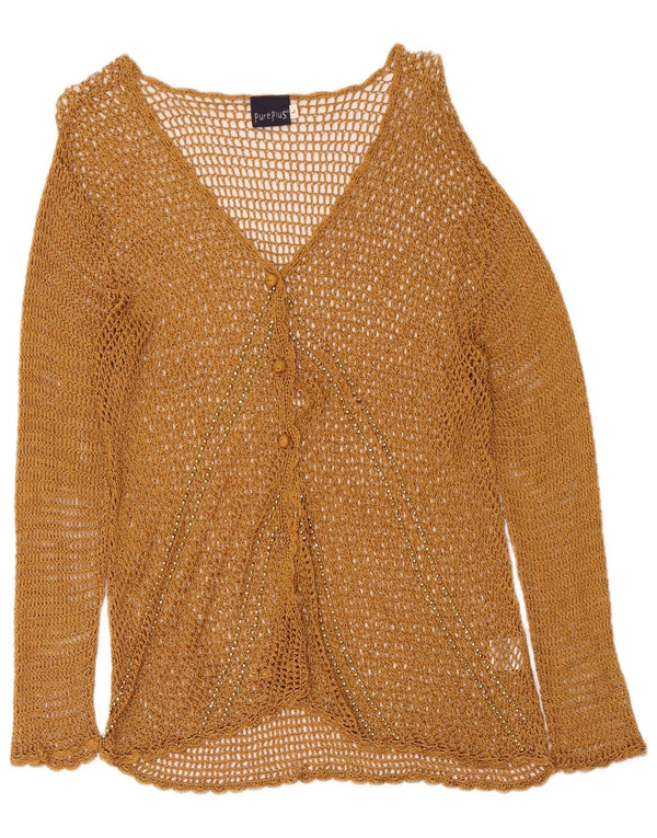 Pulover vintage cardigan croșetat pentru femei UK 14 mare, bej, raion