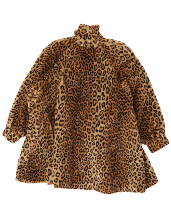 Pardesiu supradimensionat vintage pentru femei din blană artificială UK 18 XL maro cu imprimeu animal