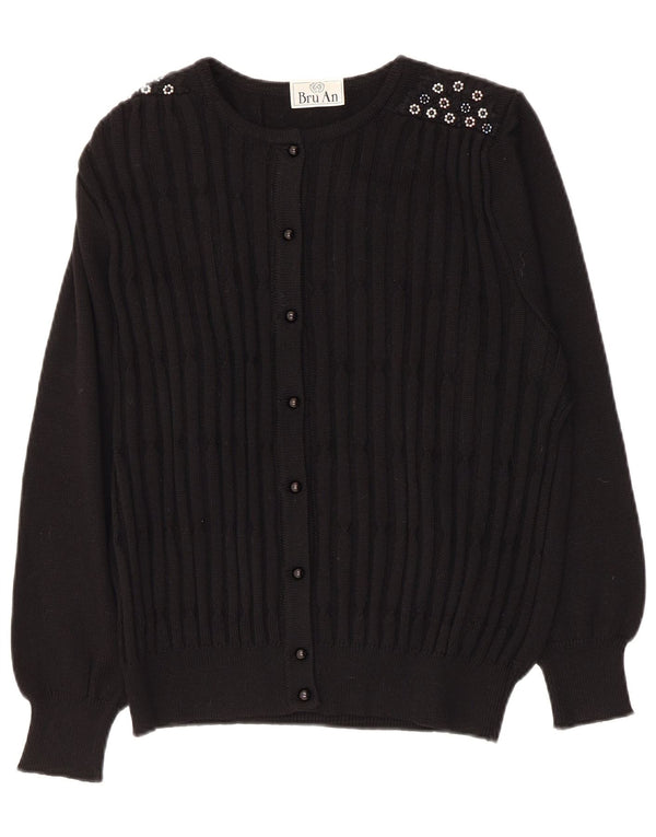 Pulover Cardigan Vintage pentru Damă UK 14 Medium Negru Lână virgină