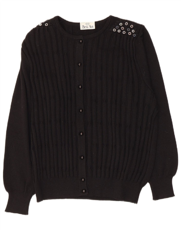 Pulover Cardigan Vintage pentru Damă UK 14 Medium Negru Lână virgină