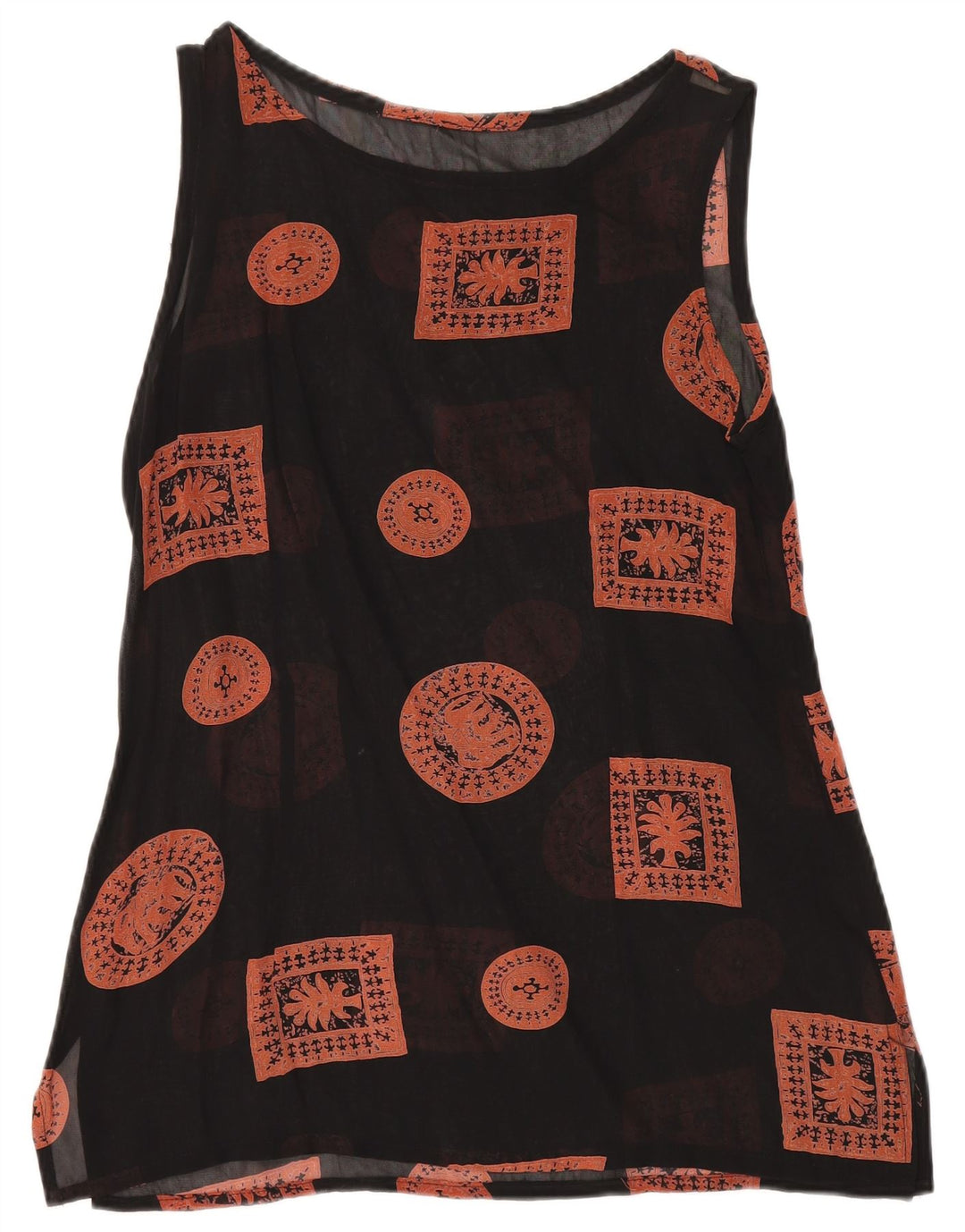 Top cu tunică fără mâneci vintage pentru femei UK 12 Medium Black Patchwork