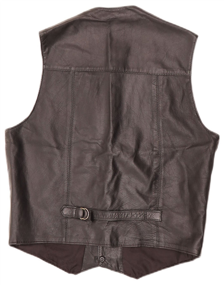 Vestă din piele vintage pentru femei UK 12 Medium Black