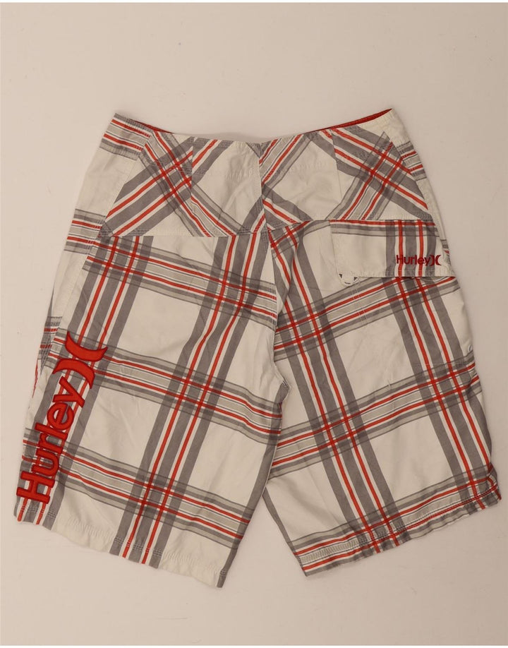 Pantaloni scurți de înot cu grafic pentru bărbați Hurley, poliester cu carouri mari, albe