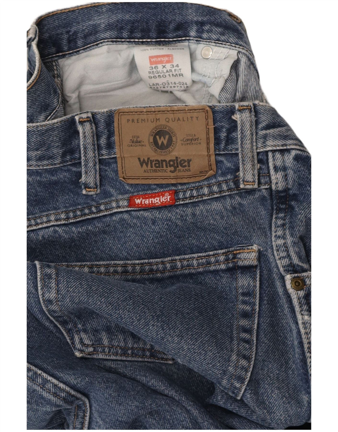 WRANGLER Mens Regular Fit Straight Jeans W36 L34  Blue Cotton
