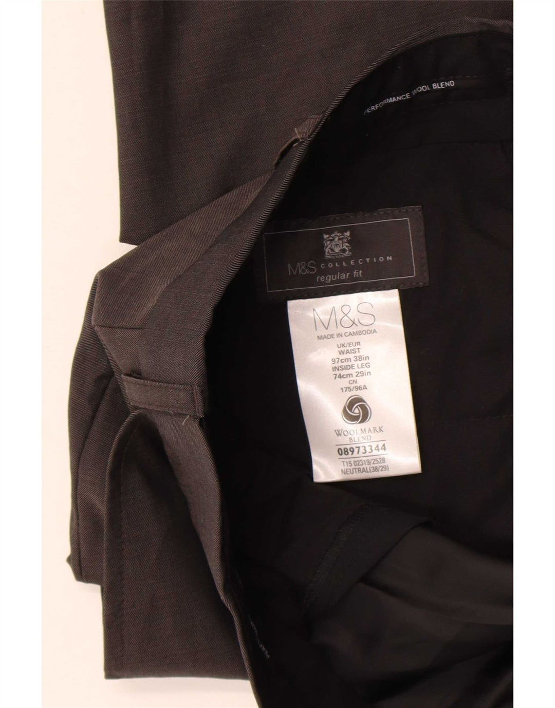 Pantaloni de costum pentru bărbați Marks & Spencer, cu tăiere obișnuită, L36 L29 Lână maro
