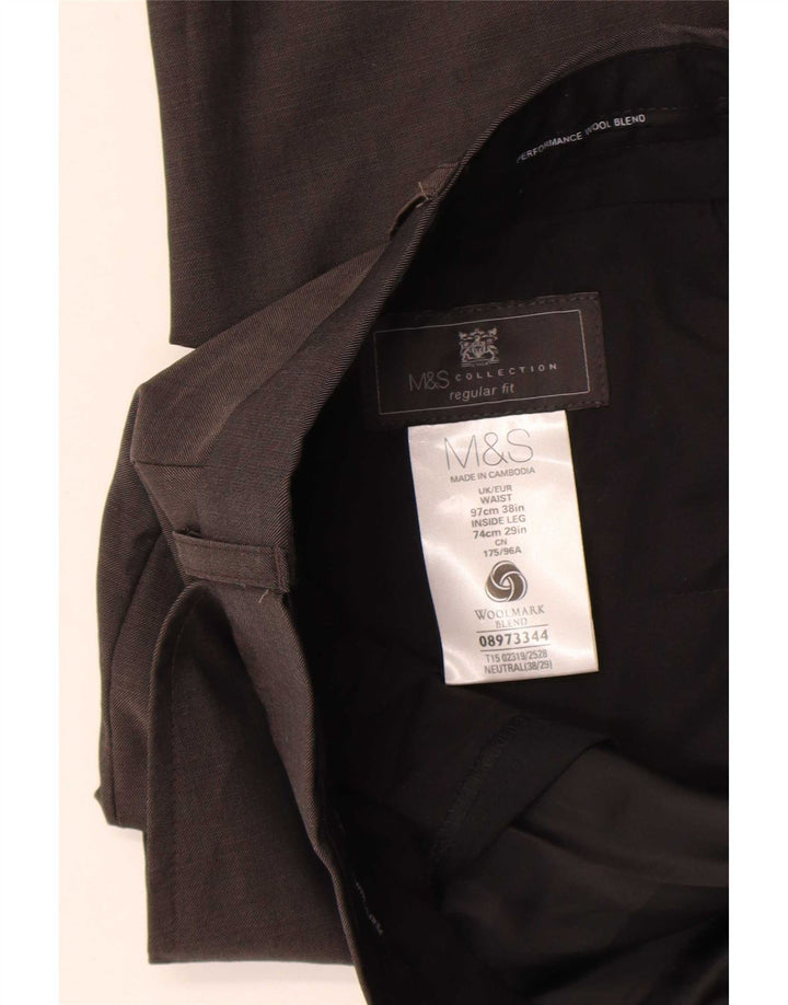 Pantaloni de costum pentru bărbați Marks & Spencer, cu tăiere obișnuită, L36 L29 Lână maro