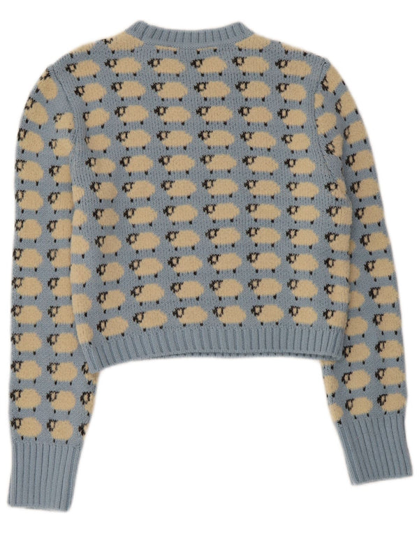 Pulover pentru femei Zara Crop Crew Gate UK 12 Medium Blue Animal Print