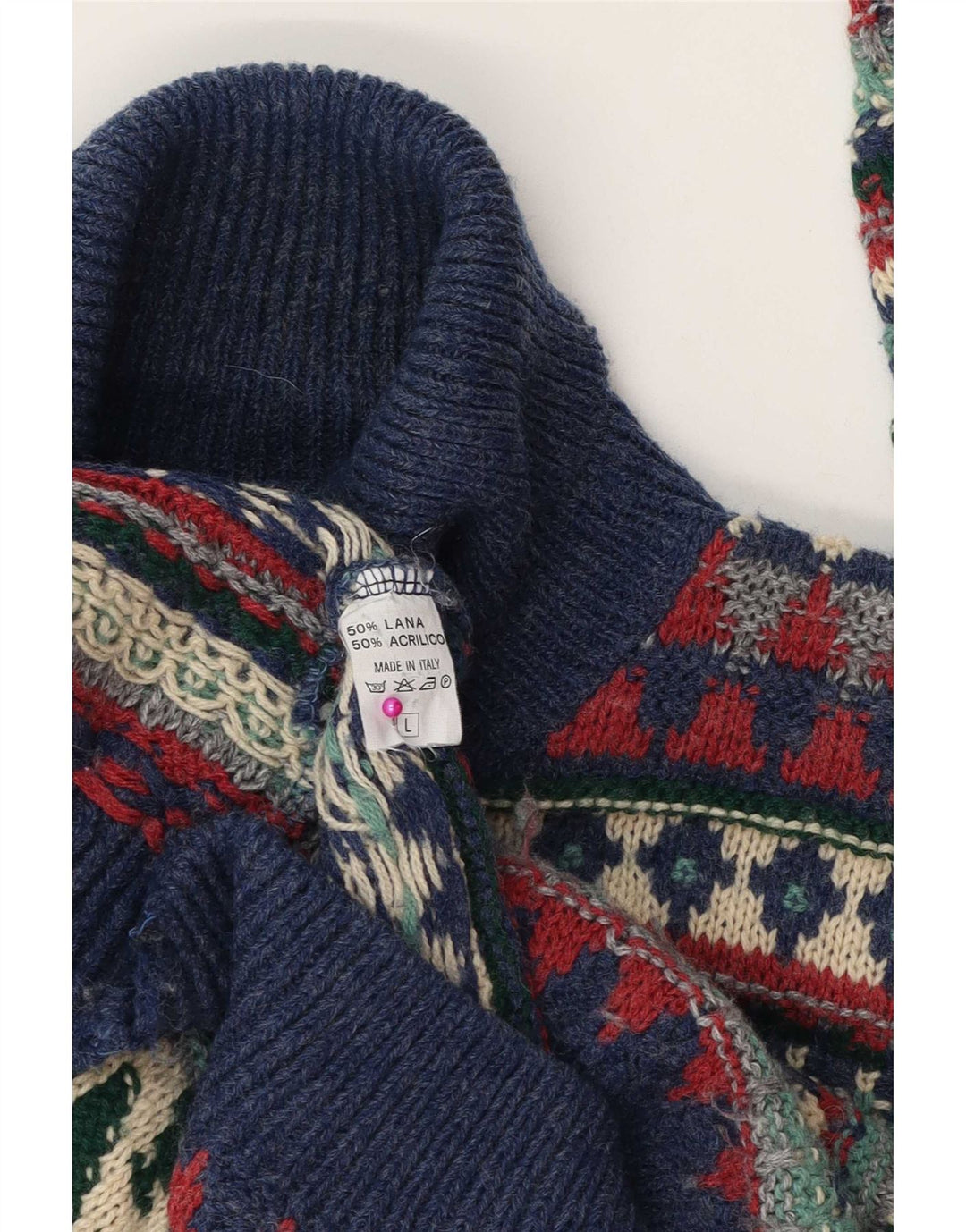 Pulover vintage pentru bărbați cu gât rulat, mare, lână Fair Isle, multicoloră