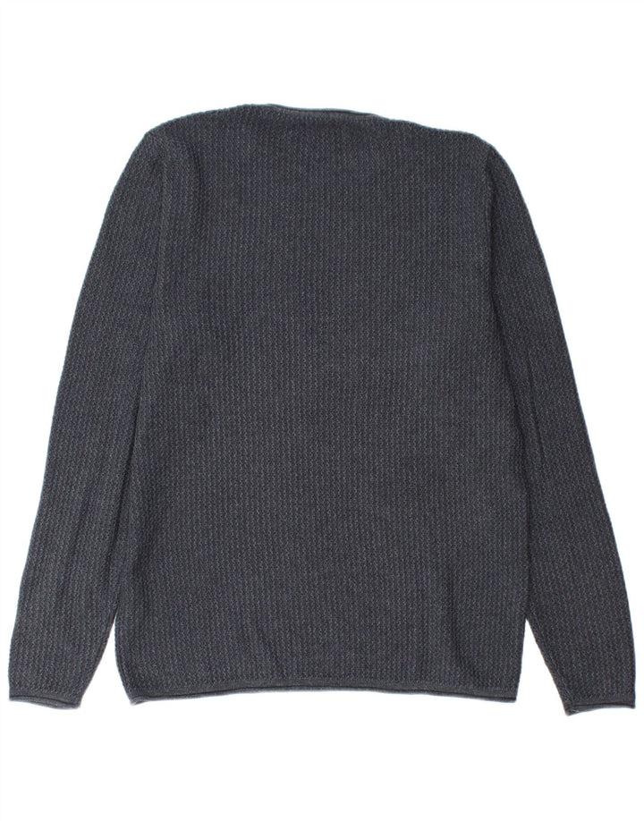 Pulover Jack & Jones pentru bărbați cu gât roșu, bumbac mediu albastru bleumarin