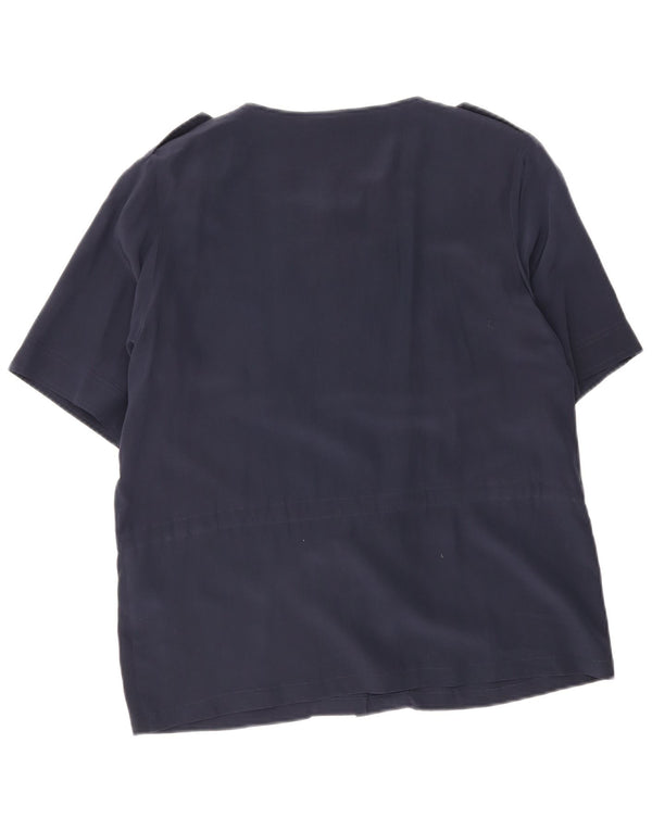 Bluză cămașă cu mânecă scurtă pentru femei Andrea Mare UK 14 Medium Bleumarin Mătase