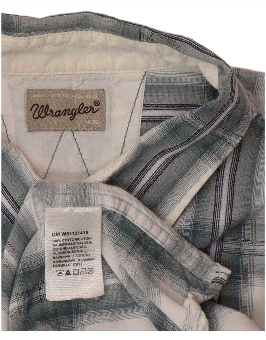 Cămașă cu mânecă scurtă pentru bărbați Wrangler 2XL, bumbac cu carouri albastre