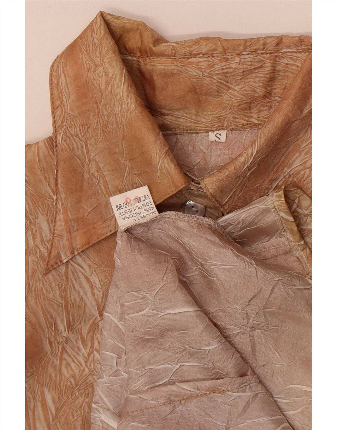 Bluză cămașă cu mâneci 3/4 pentru femei vintage cu model abstract, UK 10, maro mic
