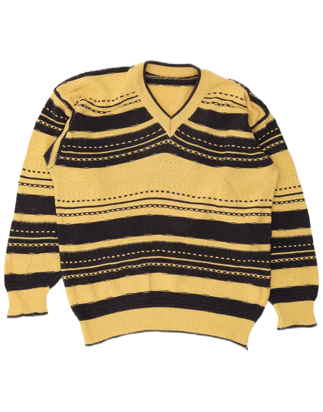 Pulover vintage pentru bărbați cu decolteu în V, mare, cu dungi galbene