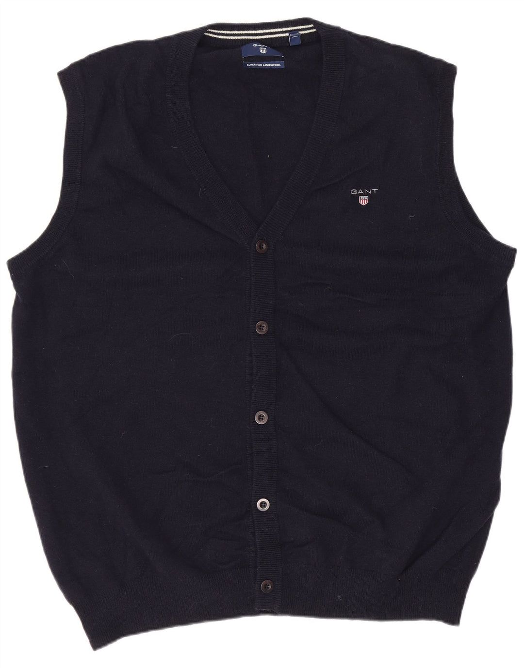 Pulover cardigan fără mâneci pentru bărbați Gant, 2XL, lână de miel bleumarin