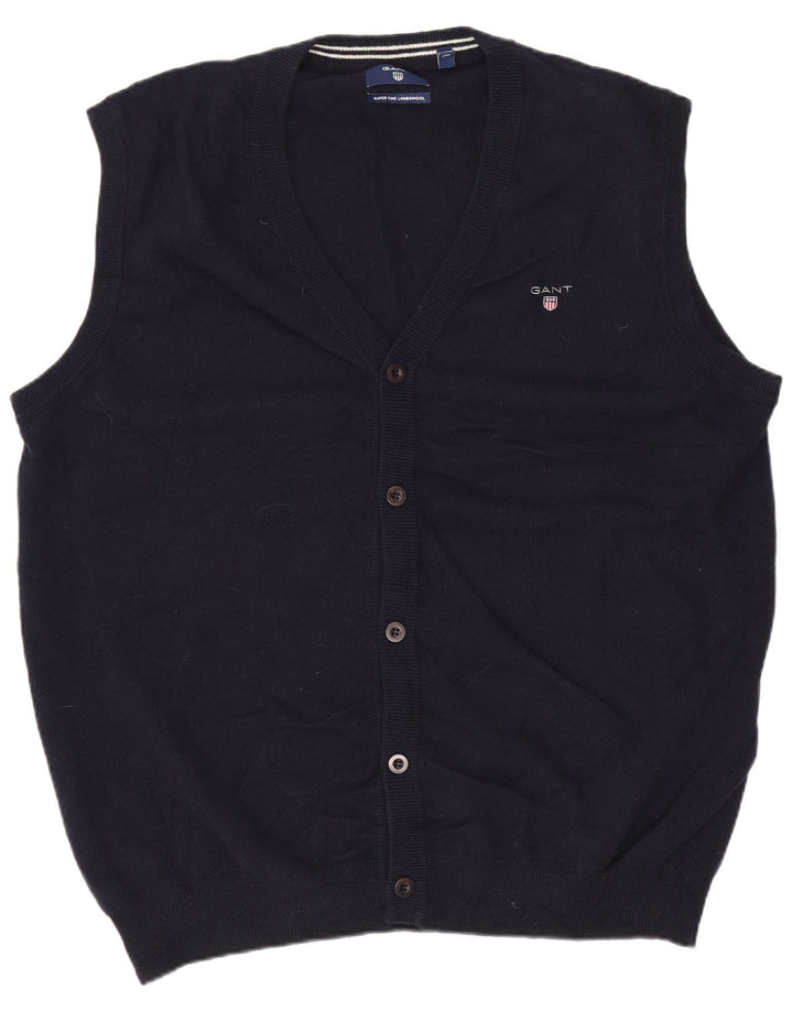 Pulover cardigan fără mâneci pentru bărbați Gant, 2XL, lână de miel bleumarin