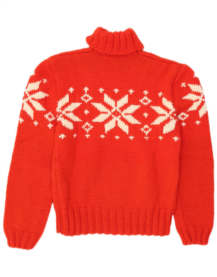 Pulover vintage pentru femei cu gât rulat, UK 12 Medium Red Fair Isle