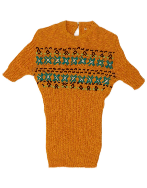 Bluză din tricot Vintage pentru femei IT 48 XL Galben Fair Isle