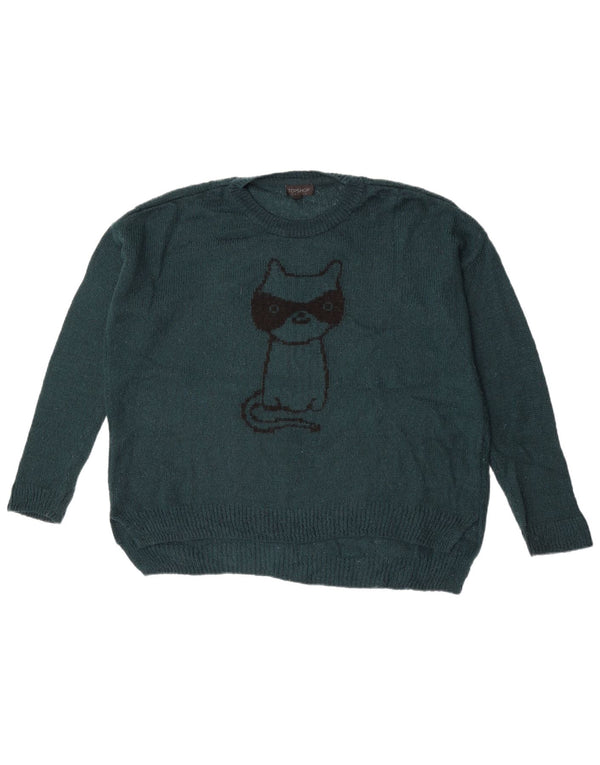 Pulover Topshop pentru damă, cu grafic supradimensionat, cu gâtul turn, pulover UK 10 Small Blue