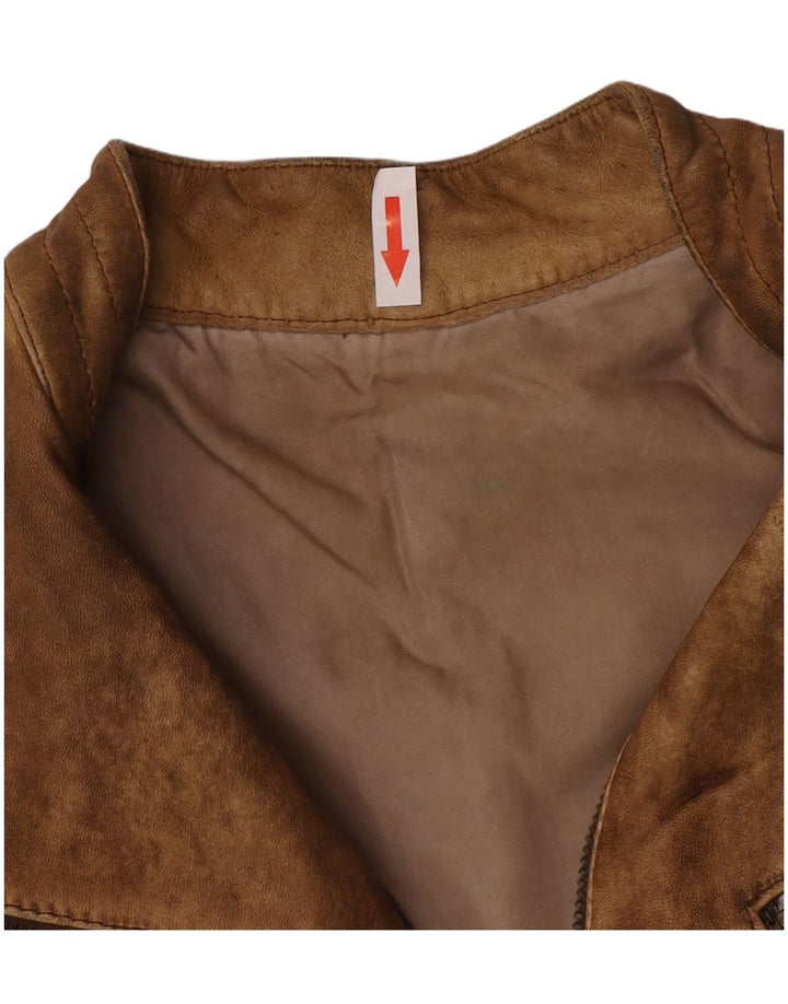 Jachetă de piele vintage pentru femei UK 10 Mic din piele bej