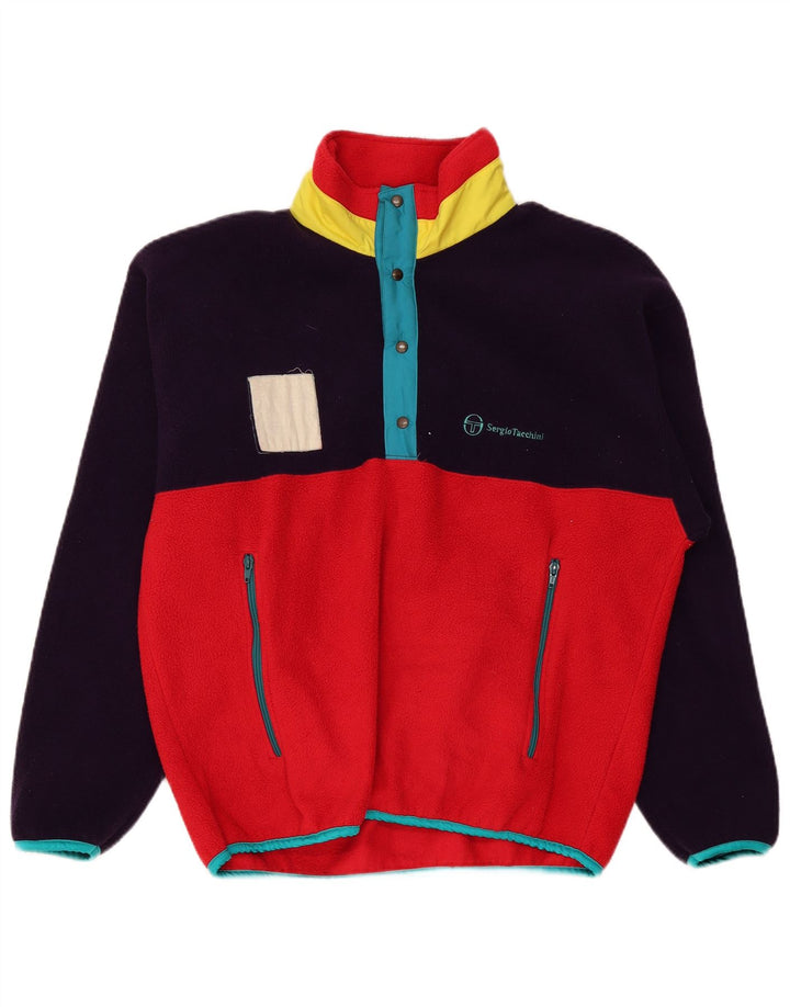 Sergio Tacchini Pulover pentru bărbați, cu gât cu nasturi, fleece, mare, roșu