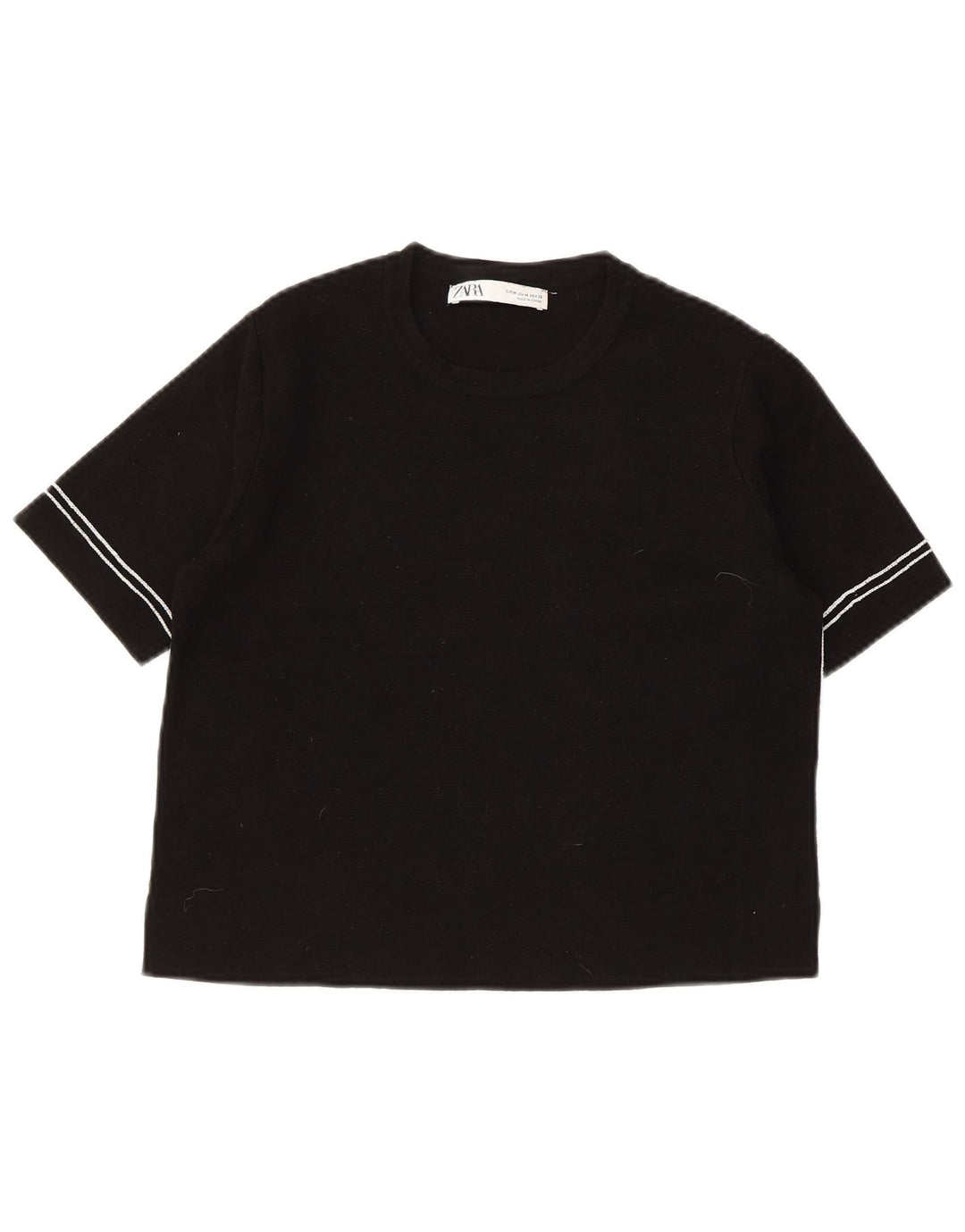 Pulover ZARA pentru femei cu mânecă scurtă, cu decolteu rotund, negru mediu, UK 12