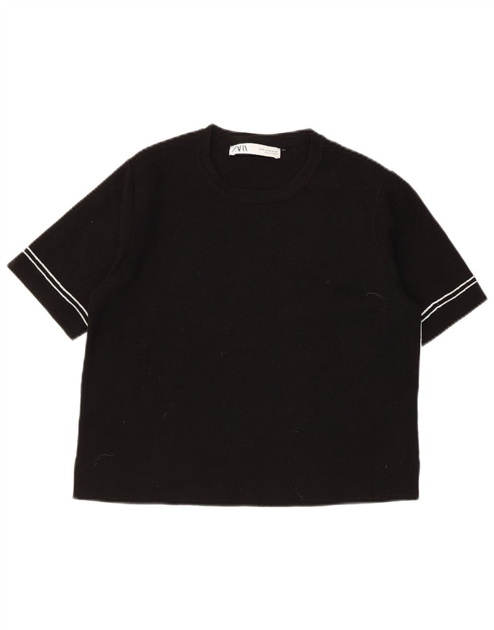 Pulover ZARA pentru femei cu mânecă scurtă, cu decolteu rotund, negru mediu, UK 12