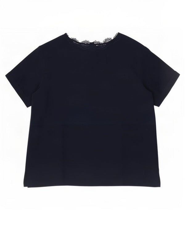 Bluză de cămașă cu mânecă scurtă pentru femei Vintage UK 18 XL Bleumarin Mătase florală