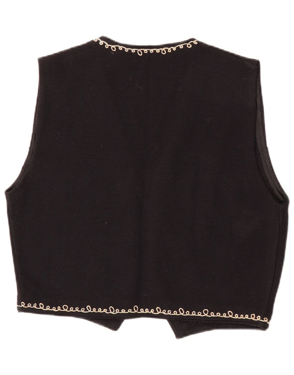 Vestă vintage pentru femei din tricot UK 14 mare, neagră, lână florală