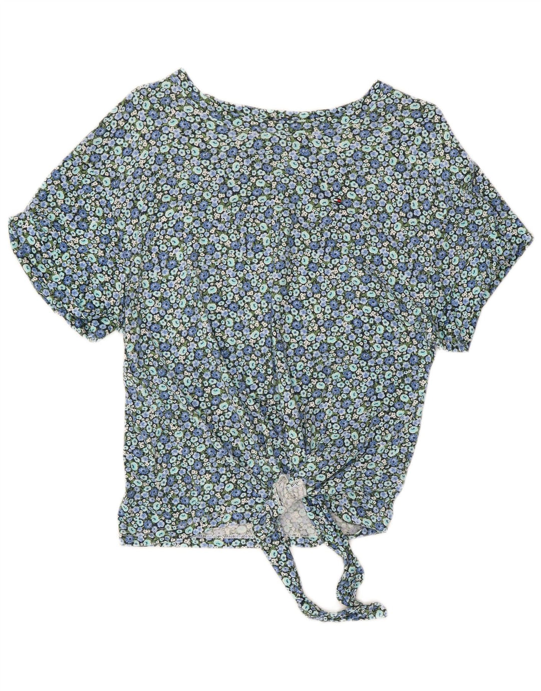 TOMMY HILFIGER Bluză Crop Top pentru femei UK 10 Small Blue Floral Bumbac