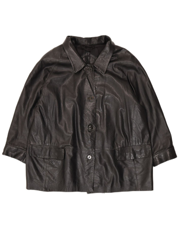 Jachetă vintage din piele cu 5 nasturi pentru femei IT 52 2XL negru