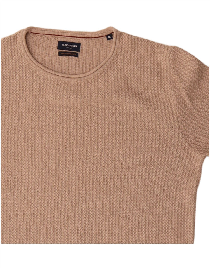 Pulover Jack & Jones pentru bărbați cu gât roșu, bumbac mediu bej