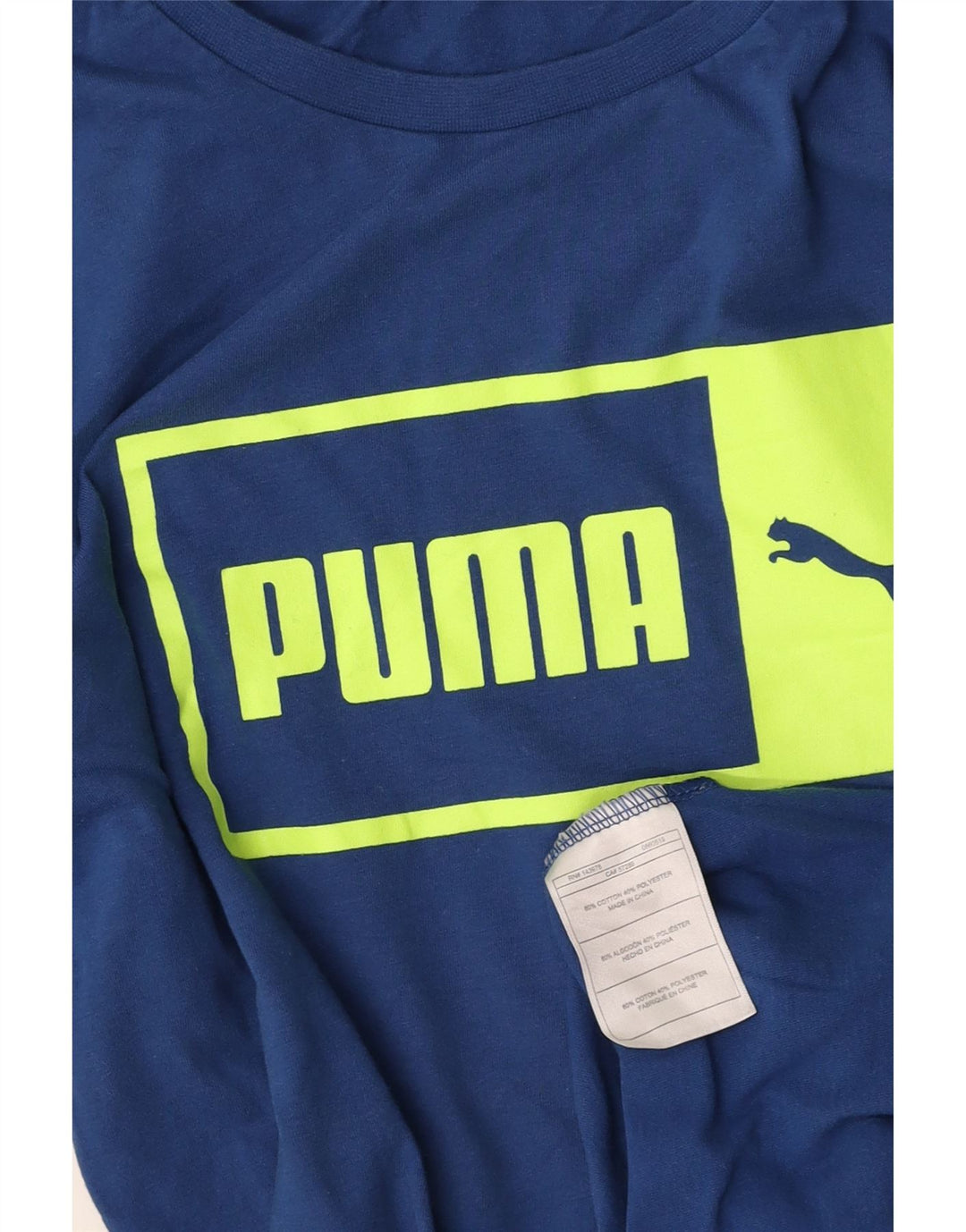 Top grafic PUMA cu mânecă lungă pentru bărbați, bumbac albastru mic
