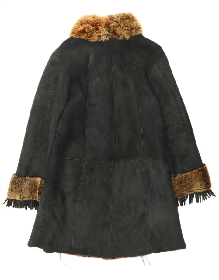 Palton vintage pentru femei din shearling UK 12 verde mediu
