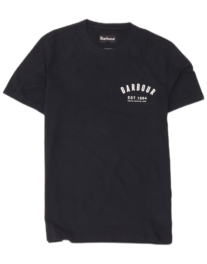 Tricou grafic Barbour croit pentru bărbați Top mediu din bumbac bleumarin