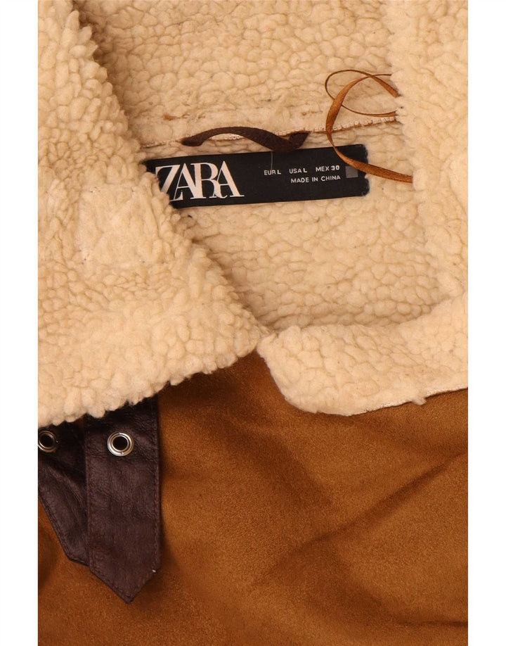 Jachetă Sherpa pentru femei Zara UK 16, mare, maro, poliester