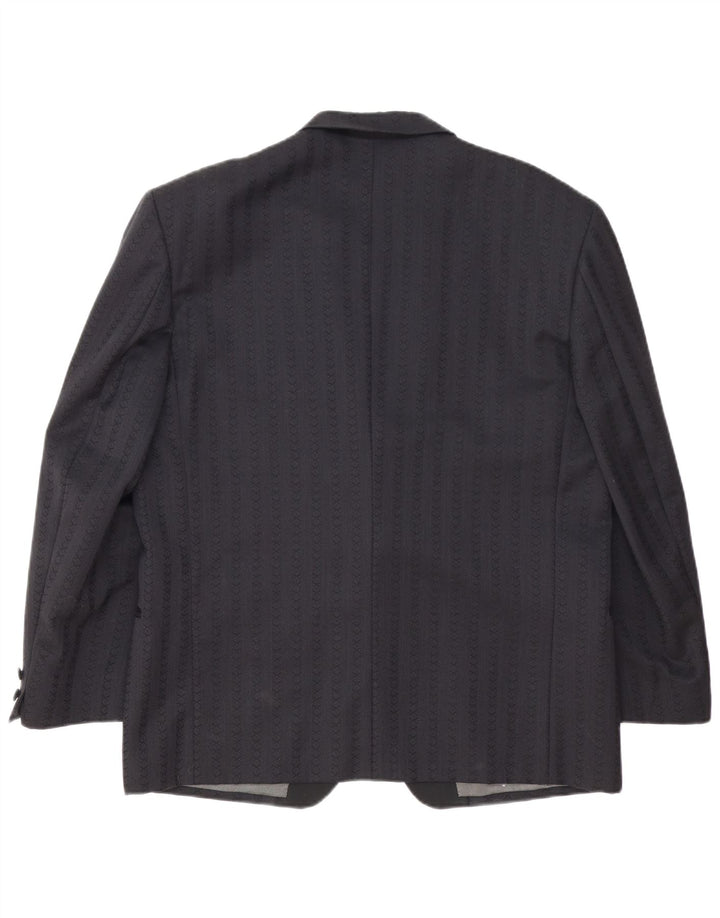 Blazer Vintage pentru bărbați cu 1 nasture IT 54 2XL Lână virgină cu dungi albastru bleumarin