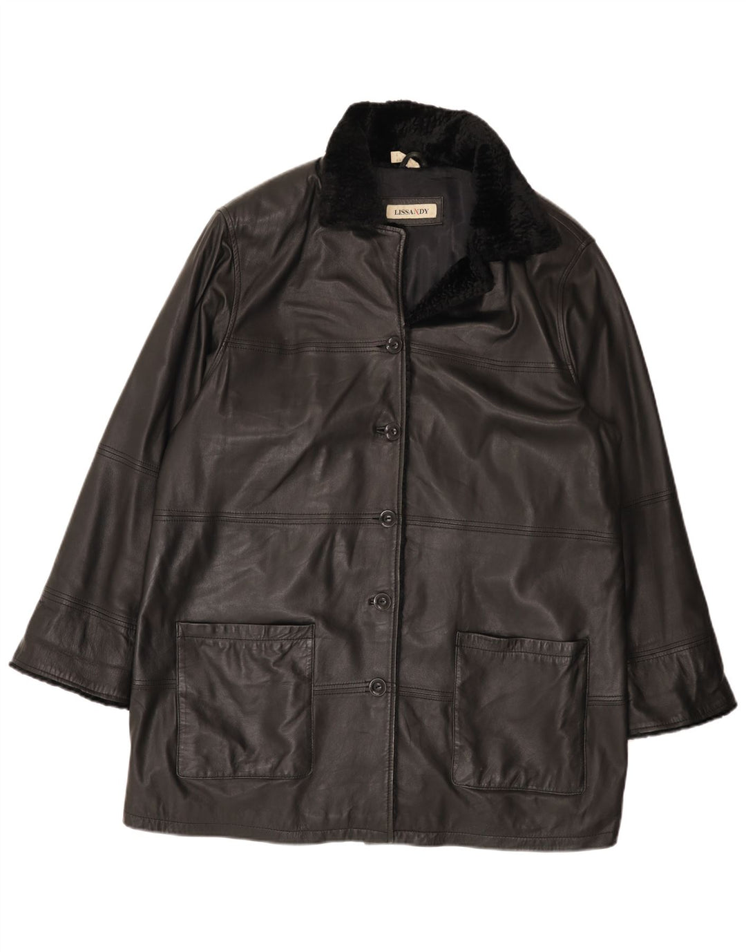 Palton din piele vintage pentru femei UK 24 4XL Piele neagră