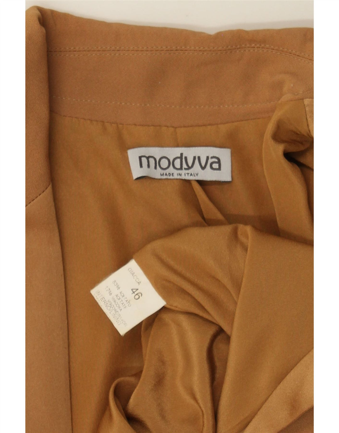 MODYVA Womens Long Sleeve 1 Button Blazer Jacket IT 46 Large Brown Acetate Vintage Modyva and Second-Hand Modyva from Messina Hembry 