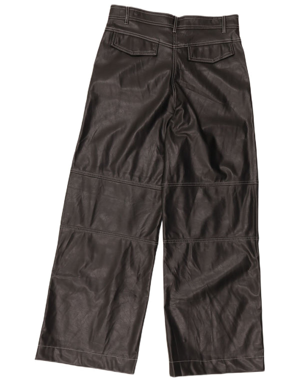 Pantaloni din piele artificială cu picioare largi Zara pentru femei L30 L31 negru