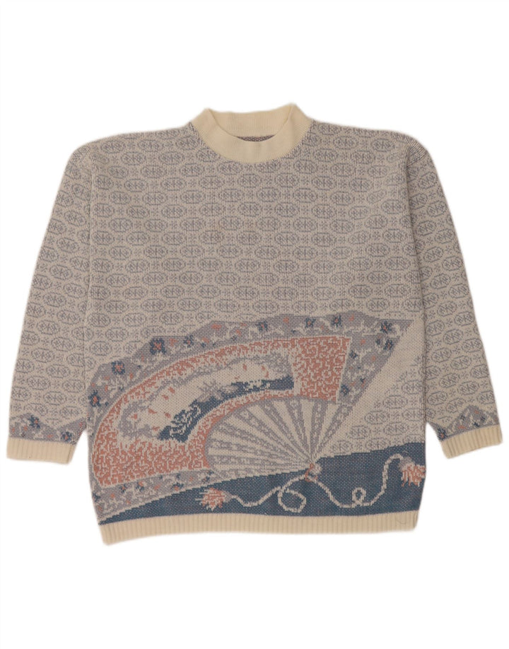 Pulover vintage pentru bărbați cu gâtul turnat, albastru mediu Fair Isle