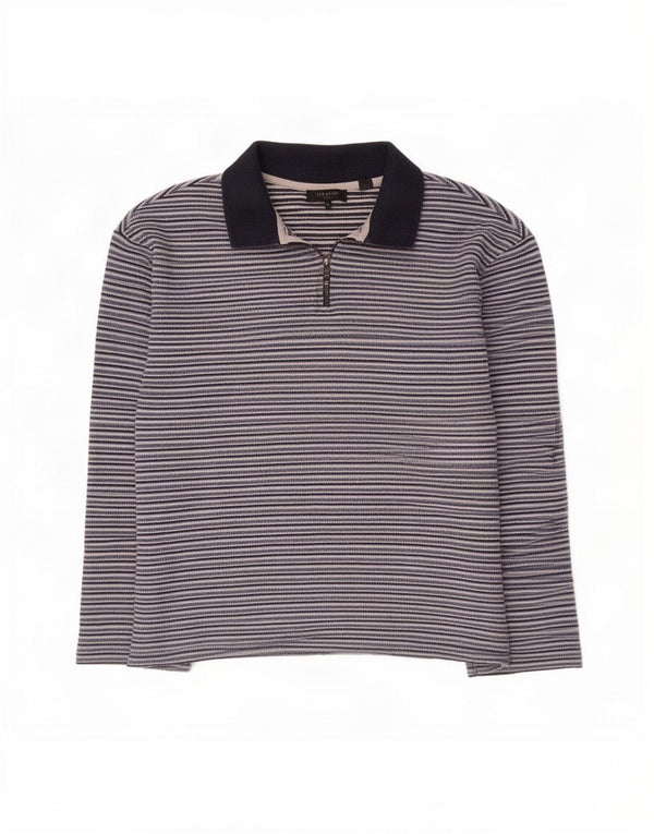 Tricou polo rugby cu mânecă lungă pentru bărbați Ted Baker, mărimea 3, cu dungi albastre medii