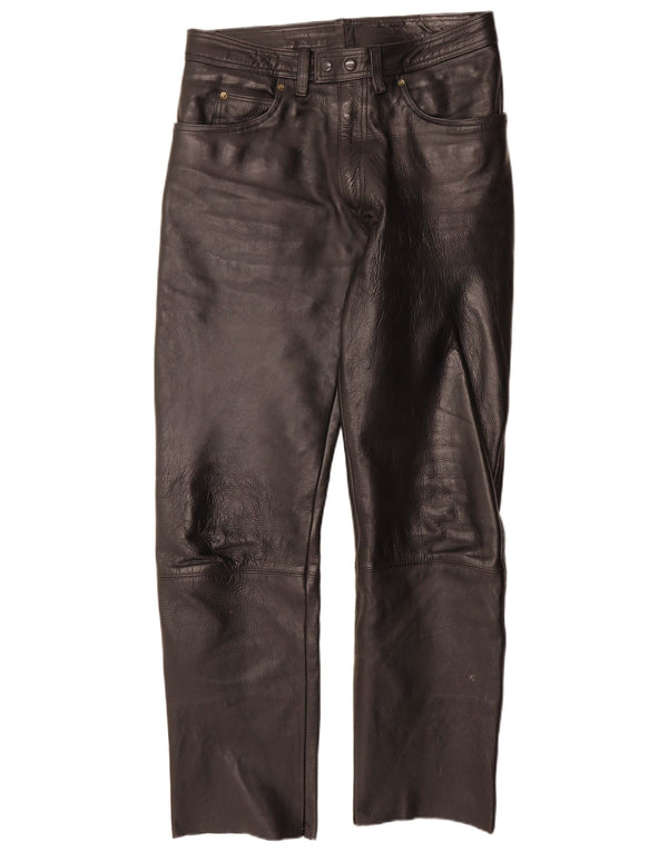 Pantaloni drepți din piele vintage pentru bărbați W32 L33 din piele neagră
