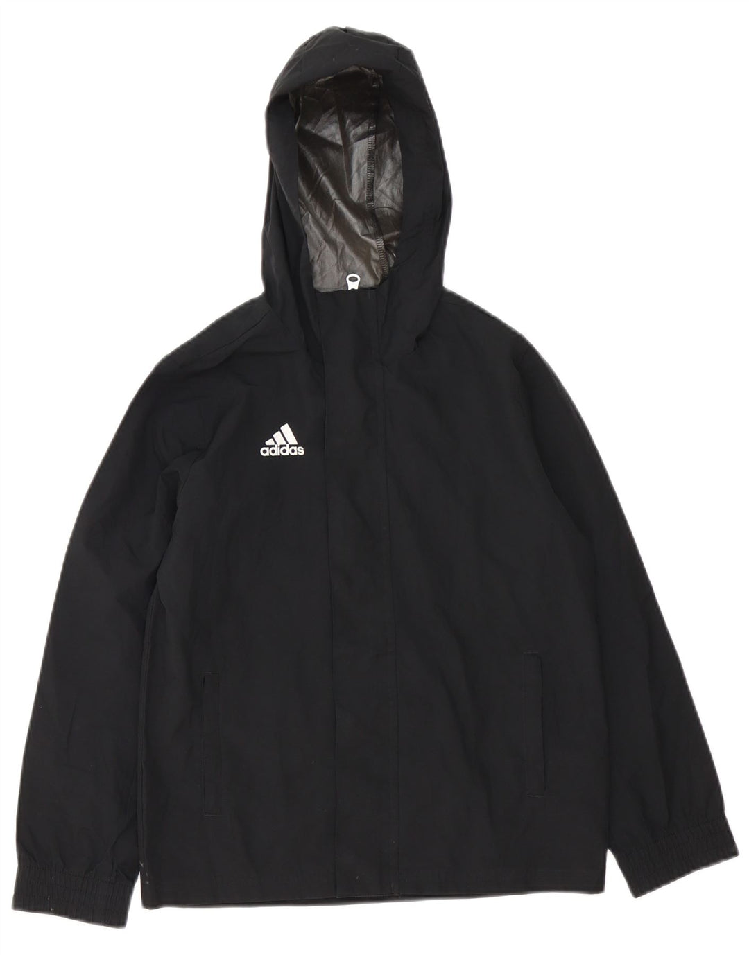 Jachetă de ploaie cu glugă ADIDAS pentru băieți 9-10 ani, poliester negru