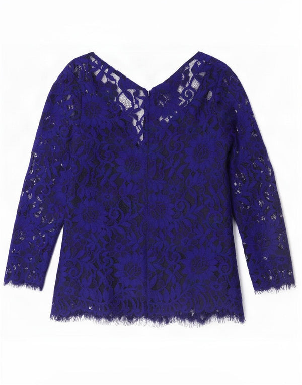 Jasper Conran Womens 3/4 Sleeve Lace Blouse Top UK 10 Small Blue Floral