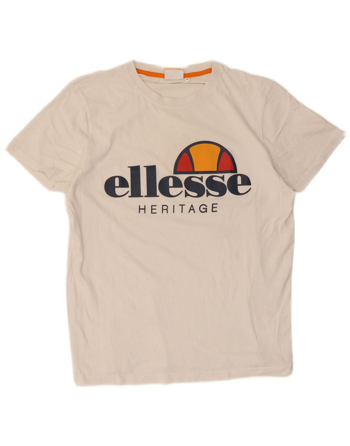 Tricou cu grafică Ellesse Heritage pentru bărbați Top mic din bumbac alb