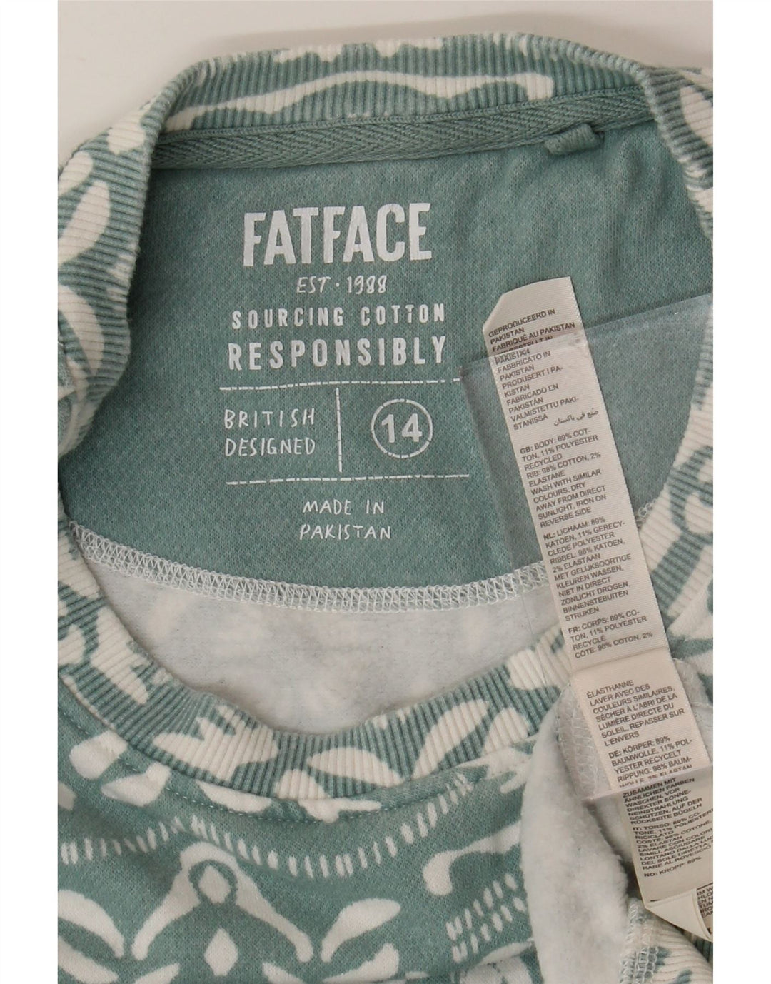 FAT FACE Pulover supradimensionat pentru femei UK 14 Large Blue Paisley