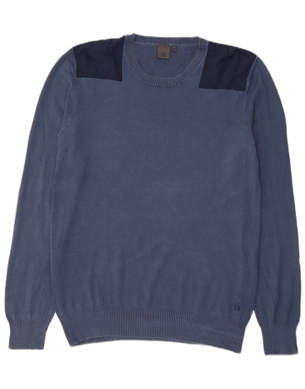 Pulover Calvin Klein pentru bărbați cu decolteu rotund, 2XL, bumbac colorblock, albastru marin