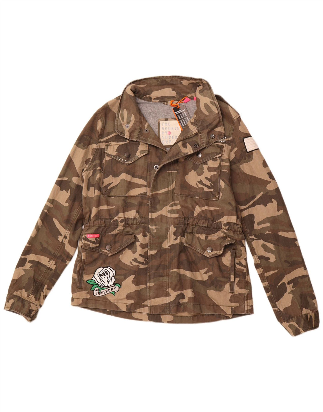 Jachetă militară cu grafică pentru femei SUPERDRY UK 16 Camuflaj verde mare